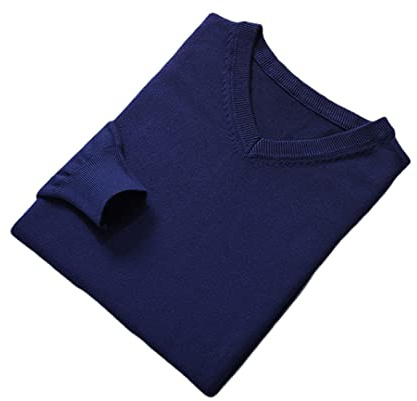 Vogrtcc Herrtröjor Kläder Herr Ulltröja v-ringade långärmade pullovers enfärgade ullstickade tröjor, marinblå, S