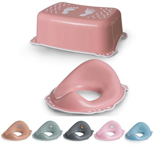 DOCARI Toilettentrainer mit Treppe als Set rosa - Toilettensitz Kinder und Tritthocker Kinder - Toilettensitz Kinder mit Treppe - Toilettenaufsatz Kinder WC Sitz Kinder Hocker Kinder Bad