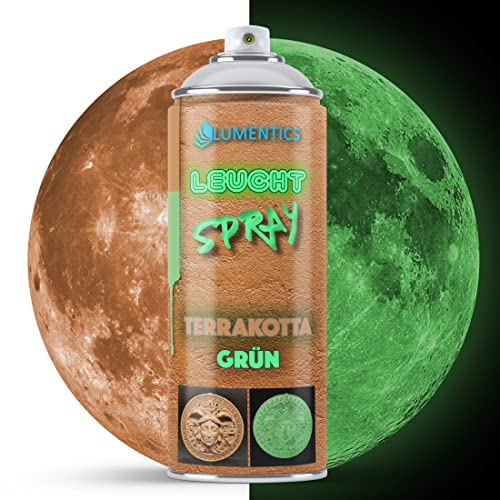 lumentics Spray luminoso Terracota-Verde 400ml - Pintura en spray con efecto de resplandor - Brilla en la oscuridad - Spray de color fotoluminiscente
