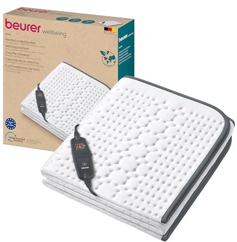 Beurer UB 60 Green Planet Wärmeunterbett, Made in Europe, Ober- und Unterseite hergestellt aus 80 % recyceltem Material, kuschelig weich, 150 x 80 cm, Abschaltautomatik, 4 Temperaturstufen, waschbar