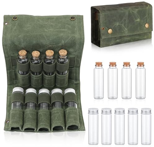 QESSUVNC 9 Pcs Spice Box Set with Portable Spice Bag Travel Spice Kit,Mini Spices Jars Set Seasoning Dispenser With Storage Bag,Seasoning containers Great for Camping, Travel, Bushcraft & RV