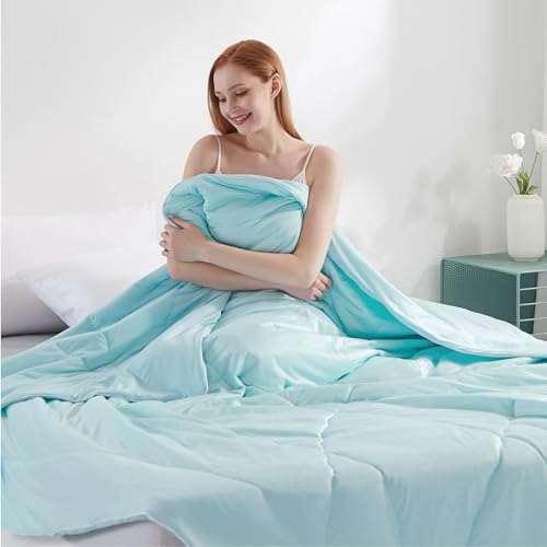 Elegear Sommerdecke Kühldecke mit Japanische Arc-Chill 3.0 Q-MAX>0,5 Kühlfasern Körperwärme Aufnehmen für Besseren Schlaf Antiallergisch Kühlende Bettdecke Superweicher, Cyanfarben 150x200CM