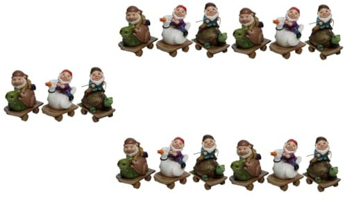 BESPORTBLE 15pièces Décoration De Jardin Résine De Gnomes Miniatures pour Extérieur Figurines Adorables De Nains à Patinette Accessoires De Jardin Et Balcon pour Noël Et Fêtes