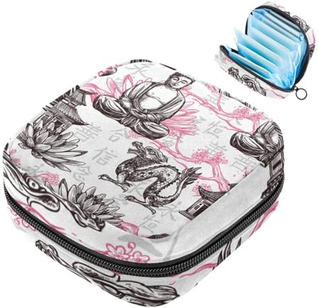 RODAILYCAY Damenbinden Aufbewahrungsbeutel für Frauen, große Kapazität, Menstruationspad-Tasche, asiatisches Element, Menstruationstaschen, Tampon-Sammelhalter, Geldbörse