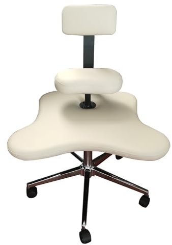 YUGXTH Ergonomischer Kniestuhl mit Rückenstütze, Höhenverstellbarer Kniehocker aus Leder, Haltungskorrekturstuhl mit 360° Rotationsrollen, Bester Bürostuhl for Körperhaltung (Color : Wit)