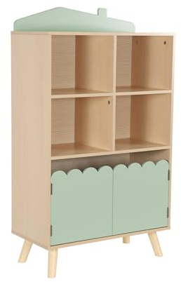 Bücherregal für Kinder, grün 2 Türen und 4 Regale - Azur