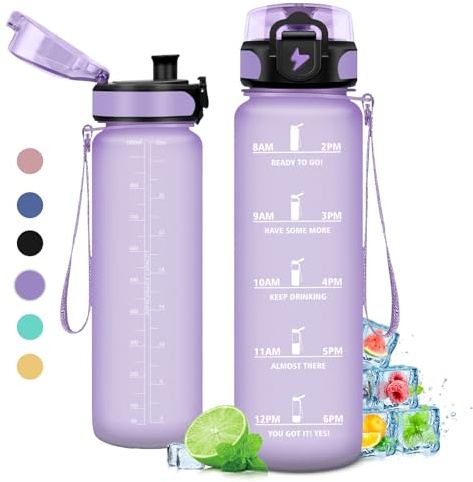 KollyKolla Borraccia 500ml/1L/1.5L,Palestra a Prova di Perdite,Motivazionale con Filtro, Bottiglia d'acqua Sportiva con Indicatore del Tempo, Borraccia per Bambino, Bambina, Sport, Scuola