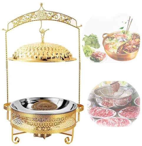 6L/8L Stainless Steel Buffet Tray Set, Round Hanging Lid Meal Stove Buffet Equipment, Self Food Warmer with Hanging Lid, Chafing Dish Buffet Set with Fuel Stove, for Wedding, Parties, Restaurants