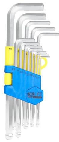 CCLIFE Innensechskantschlüssel Set HEX mit Griff 13tlg, mit Kugelkopf, 1,27 bis 10mm Set lange CRV, Winkelschlüsselsatz