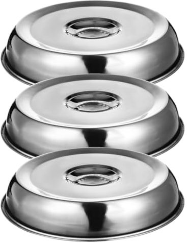 BESTonZON Melting Dome Lid Set of 3 - Stainless Steel Griddle Accessories for Teppanyaki Flat Top Griddle Grill,Silver(28cm)