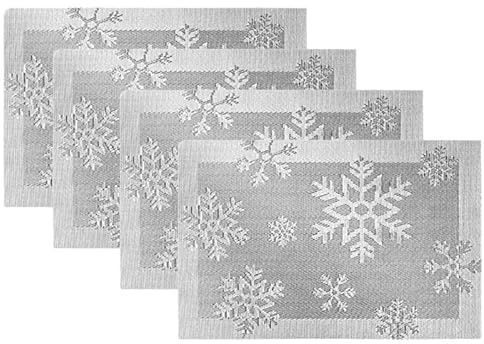 karororow 4pcs Tischsets zum Weihnachten (45 x30cm) PVC Platzdeckchen Weihnachliche Platzsets für Weihnachtsparty,Küche,Weihnachtlich Silber