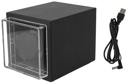 Jwthee Automatischer Einzeluhrenbeweger, Uhrenbeweger, superleise, 5 Rotationsmodi mit Licht, 2 Stromversorgungsmodi, 10 W, drehbare Uhrenbox für Reisen mit Automatikuhren (Schwarz)