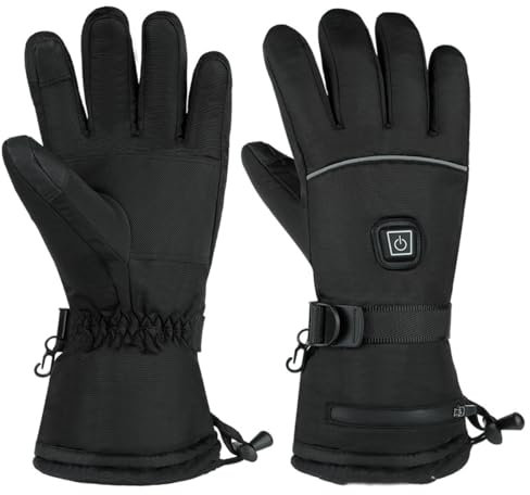 Beheizbare Handschuhe, Touchscreen-fähig, für Winter, Radfahren, Skifahren, Angeln (Schwarz, L)
