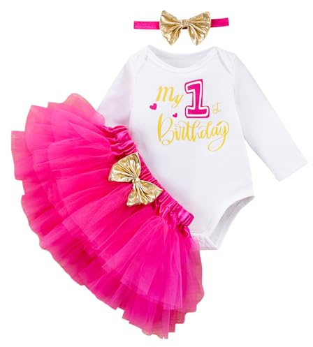 Winmany Bebé Niña 1er Cumpleaños Tutu Conjunto Falda Manga Larga Mameluco Primer Cumpleaños Smash Cake Atuendos Conjunto Vestido Fiesta
