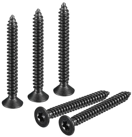 sourcing map #8 x 1-1/2-inch Flat Head Torx/Star Wood Screws, 50 Pcs 304 Stainless Steel, Full Threaded, Black Coated, Self-Tapping Screws Fit T20 Bit for Wood, Plastic and Soft Metal
