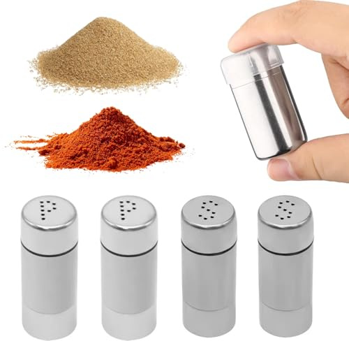 4 Stück Mini Salzstreuer, 5ml Salzstreuer Klein, Edelstahl Salz und Pfefferstreuer mit Deckel, Geeignet für Restaurants, Camping und Grill Im Freien