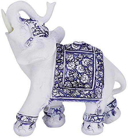 Mumusuki Tier-Elefant-Statue, Dekoration, Tierfigur, Haushalts-Tierfigur, Simulation Niedliche Tierstatue, Reichtum, Glücklicher Elefant, Figur, Heimbüro-Dekoration (Blau-weißes Porzellan