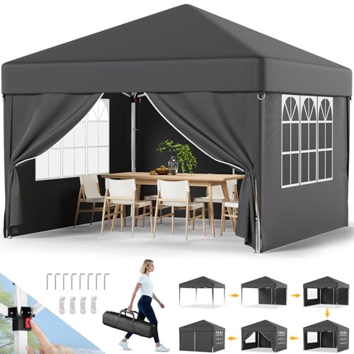 Devoko Pavillon 3x3 Wasserdicht Stabil Winterfest,Faltpavillon UV Schutz 50+,Pavillion mit Tragetasche,Pavillon Faltbar Höhenverstellbar,Partyzelt Für Garten Outdoor Camping,Grau