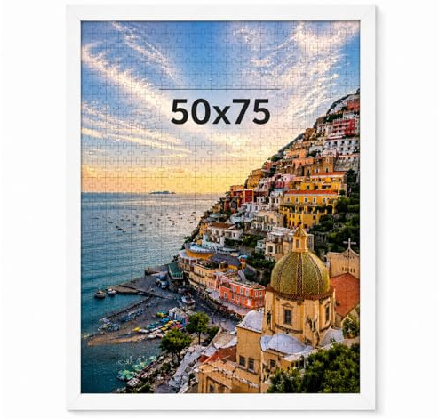 Truevaste Bilderrahmen 50x75 cm Weiß, MDF Posterrahmen Für Hoch- & Querformat mit Acrylglas, Ideal für Puzzle 1000-1500 Teile & 2:3 Fotos, Skandinavisch Fotorahmen für Poster, Wanddeko & Fotodrucke