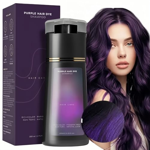 Hair Dye Shampoo,Hair Colour Shampoo Care,Instant Dye Shamp-oo,H-air Dy-e Shamp-oo,Natural Plant Ha-ir Dy-e Sh-ampoo,3 In 1 H-air D-ye Permanent,Colour Sham-poo to Cover Grey Ha-ir,Purple