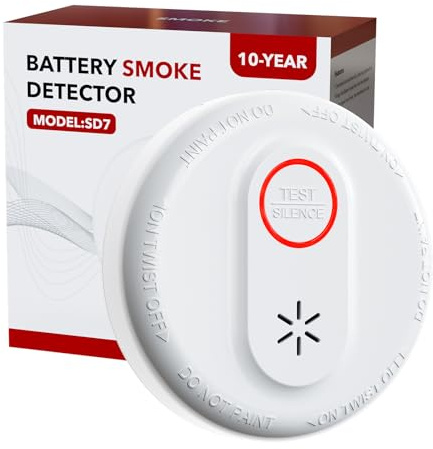 Smoke Detector 10 Years Battery Operated 85dB Wireless Fire Sensor Alarm Easy to Assemble for Indoor, Home, Kitchen, Bedroom, Living Room, Garage, Walkway, Basement