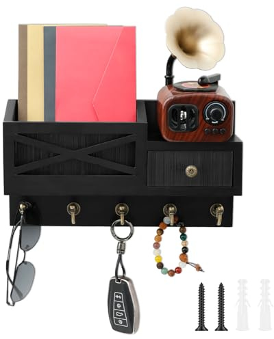 Schlüssel- und Briefhalter für die Wand, Schlüsselaufhänger mit Post-Organizer und Schublade für Eingangsbereich, Schlammzimmer, Flur, Schlafzimmer, Küche, Büro, Wandmontage, multifunktional
