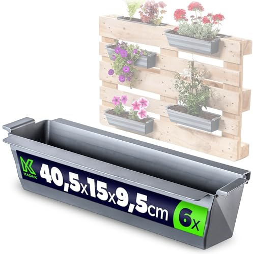 KADAX Pflanzkasten 6er Set für Paletten mit Hängesystem, 37x9 cm Silber, zum Bepflanzen & Dekorieren als Balkonkasten, Blumenkasten für Europalette, Blumentopf-Einsatz & Übertopf in Palettengärten