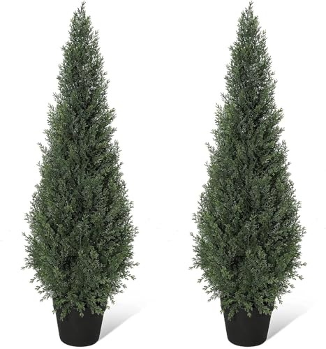 Künstliche Zypresse, 120 cm, künstlicher Zeder, UV-Schutz, für Innen/Außen (Haus, Garten, Büro), immer grün, ohne Pflege, 2 Stück