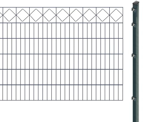 Schmuckzaunset inkl. Pfosten zum Einbetonieren (Höhe: 120 cm, Länge: 21 m) | Doppelstabmatten mit Zierleiste 'Karo', Anthrazit | UV- und witterungsbeständig