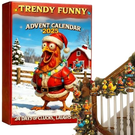 Nedräkningskalender för julprydnad - 2D vinterhelgsminne | kycklingprydnader adventskalender för vuxna, tonåringar, familjer, barn, träd, fönster etc.
