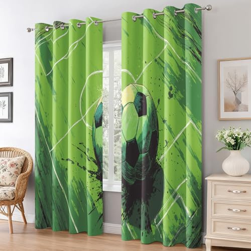 Generisch Vorhänge Fußball, Sport Fußballfeld Vorhang Blickdicht mit Ösen, Gardinen Wohnzimmer Schlafzimmer Deko, Verdunklungsvorhänge 2er Set, 137 x 117 cm (H x B) K14