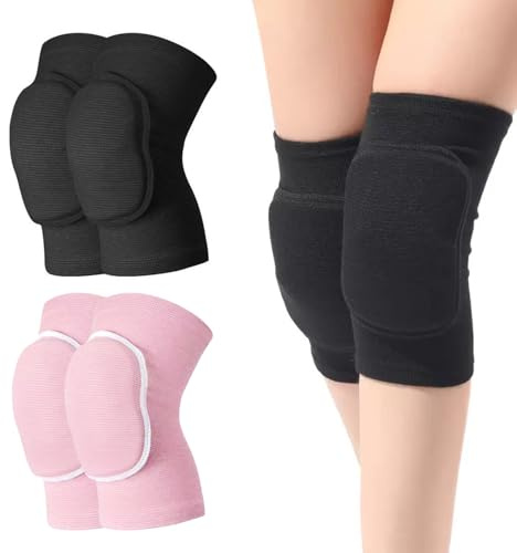 Marnovest 2 Pairs Knee Pads, Breathable Stretchy Knee Support Brace Protector for Dance Yoga Sports (M, Black and Pink)