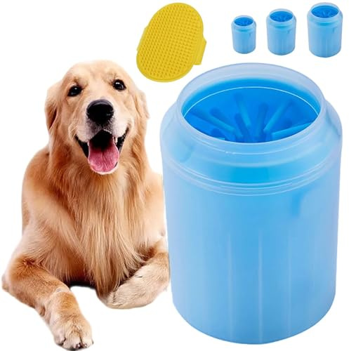 Doggo-Twist Pfotenreiniger, Tragbare Hundepfoten Reiniger, Pfotenreiniger Für Hunde, ‎Abnehmbaren, Weichen Silikonborsten Funktioniert Für Hunde, Katzen, Sekundenschnelle Reinigung (Blau,M)