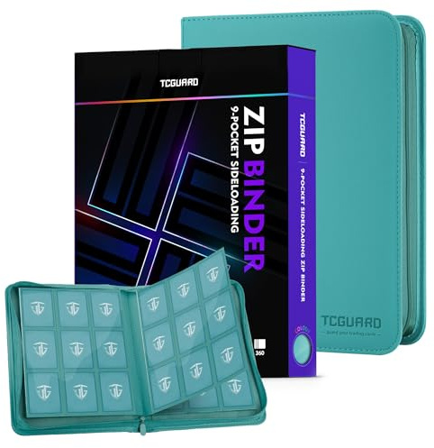 TCGUARD Álbum de tarjetas coleccionables premium para 360 tarjetas, 9 bolsillos para tarjetas de trading con fundas, cremallera y diseño plano para MTG, TCG y tarjetas deportivas para coleccionistas