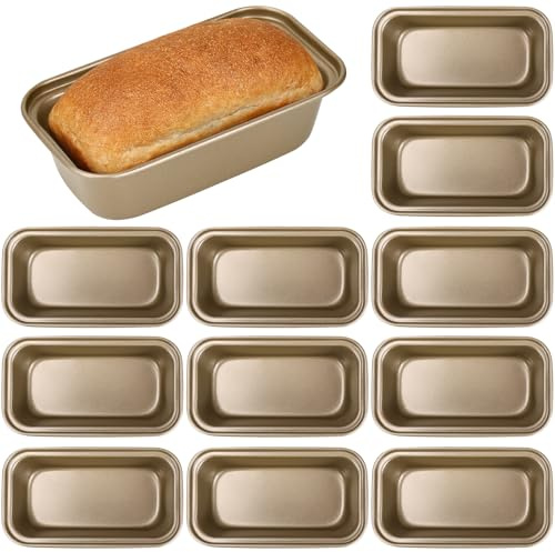 Kaxtde 12 Pack Carbon Steel Mini Loaf Tins Bulk, Non-Stick Small Bread Pans for Baking, Rectangular Loaf Tin Set for Banana Bread Cakes, 15 x 9 x 5 cm