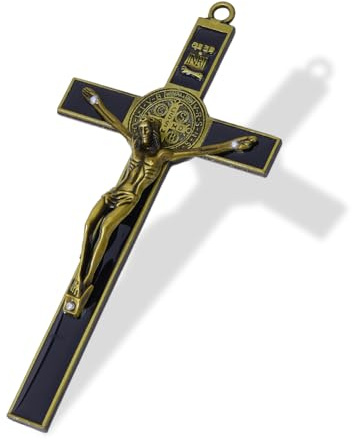 DICOSMETIC Black Enamel Crucifix Wall Cross Saint Benedict Wall Crosses 19.5x9.8cm Jesus Christ Crucifix Catholic Christian Cross Decor Easter Gifts for Women Men