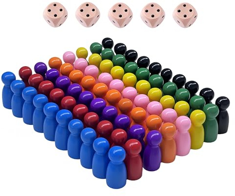 80 Wooden Board Game Pawns - Multicolour Replacement Counters 25 x 12 mm | Smooth Wood Pieces, Mixed Colours For Teams And Score Tracking, Fits Game Grids, For Classroom Activities And DIY Games