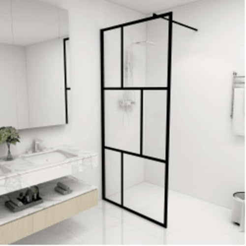 MBDRKVGF Paroi de douche 90 x 195 cm - Paroi de douche à marcher en verre trempé avec cadre en aluminium noir - Paroi de douche minimaliste pour douche walk-in