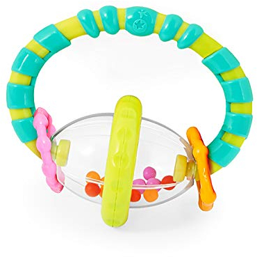Bright Starts Grab and Spin Baby Rattle and BPA-Free Teether Toy, Ages 3 Months +
