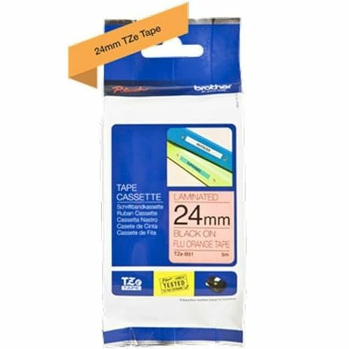 Brother TZEB51 Nastro Laminato fluorescente da 24 mm (5 m) Nero/Arancio fluo