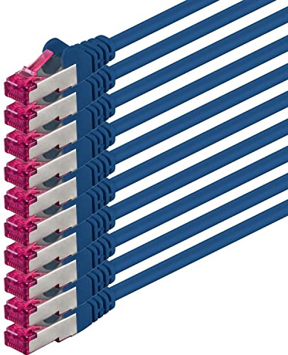 1aTTack.de 1m - bleu - 10 pièces - câble réseau CAT6a (10Gb/s) S-FTP CAT 6a Lankacable - certifié GHMT PIMF 500 MHz Cat5 Cat5e Cat6 Cat6a Cat7 pour switch, routeur, modem, Internet