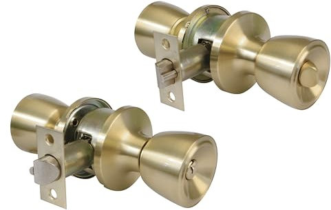 Amig - Pomo Puerta Entrada - Juego de Pomos Tipo Copa con Sistema Antitarjeta- Latón - Picaporte de Entrada 60/70 mm - Con Llave y Condena - Para Puertas de Madera - Picaporte de Canto Cuadrado- Mate