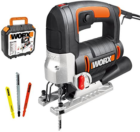 WORX WX479 750W Jigsaw,3 in one, Tool-Less Blade Change,4 Position Pendulum,Straight&Bevel&curvilinear Cutting, LED Light, Compact, Blade&Spanner&dust Tube&Foot Plate Protection Included