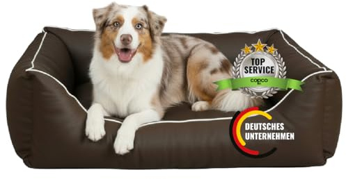 CopcoPet Hundebett mittelgroße Hunde – Waschbares Hundekissen 【Wendebett】 Hundekorb aus Kunstleder - Formstabiles Hundesofa - Hundekörbchen mit erhöhten Rand, Dog Bed Dunkelbraun 100 x 80 cm