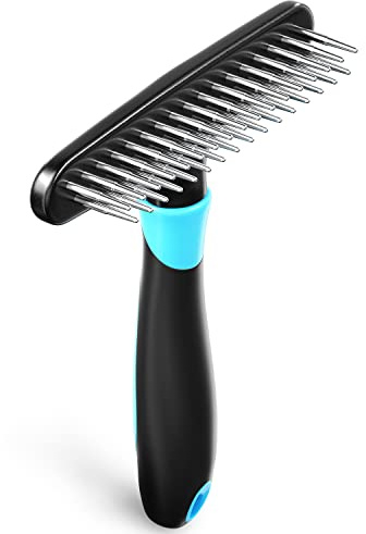 DOGI Deshedding Brush - Undercoat Rake for Dogs, Cats, Matted, Short, Long Hair Coats - Double Row Stainless Steel Pins - Reduce Shedding by 90% (Blue)