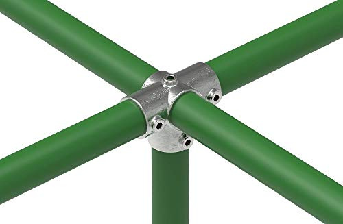 Fenau | Racor transversal de tres vías para tubo de soporte, racor en T, 5 vías, Ø 60,3 mm, de fundición maleable, galvanizado en caliente, incl. tornillos
