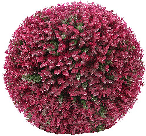 Flikool Seto Bola de Boj Artificial Eucalipto Escultura de Jardín Esfera Decorativa Bola del Poda Verde Hierba Arte de Recortar Plantas Artificiales - Púrpura 25cm