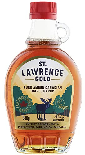 St Lawrence Gold Maple Syrup 250ml - 330g Grade A, 100% Pure Canadian Amber Maple Syrup for Pancakes, Waffles, Coffee and Cocktails - Buttery, Caramel Taste - Gluten Free, Vegan