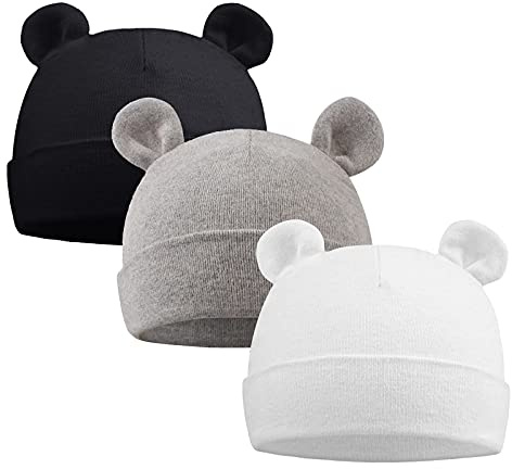 XIAOHAWANG Neugeborenen-Krankenhausmütze Frühchen Jungen Mädchen Beanie Baumwolle Bärenohren Säuglings-Babymützen 0-6 Monate, 0-6 Monate