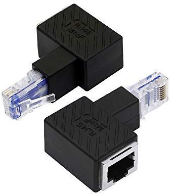 YACSEJAO Adaptateur Ethernet Cat5e/Cat6 RJ45，Pack de 2 Adaptateur Ethernet RJ45/8P8C mâle à Femelle à Angle Droit à 90 degrés prenant en Charge Cat6/Cat5e (Bas)